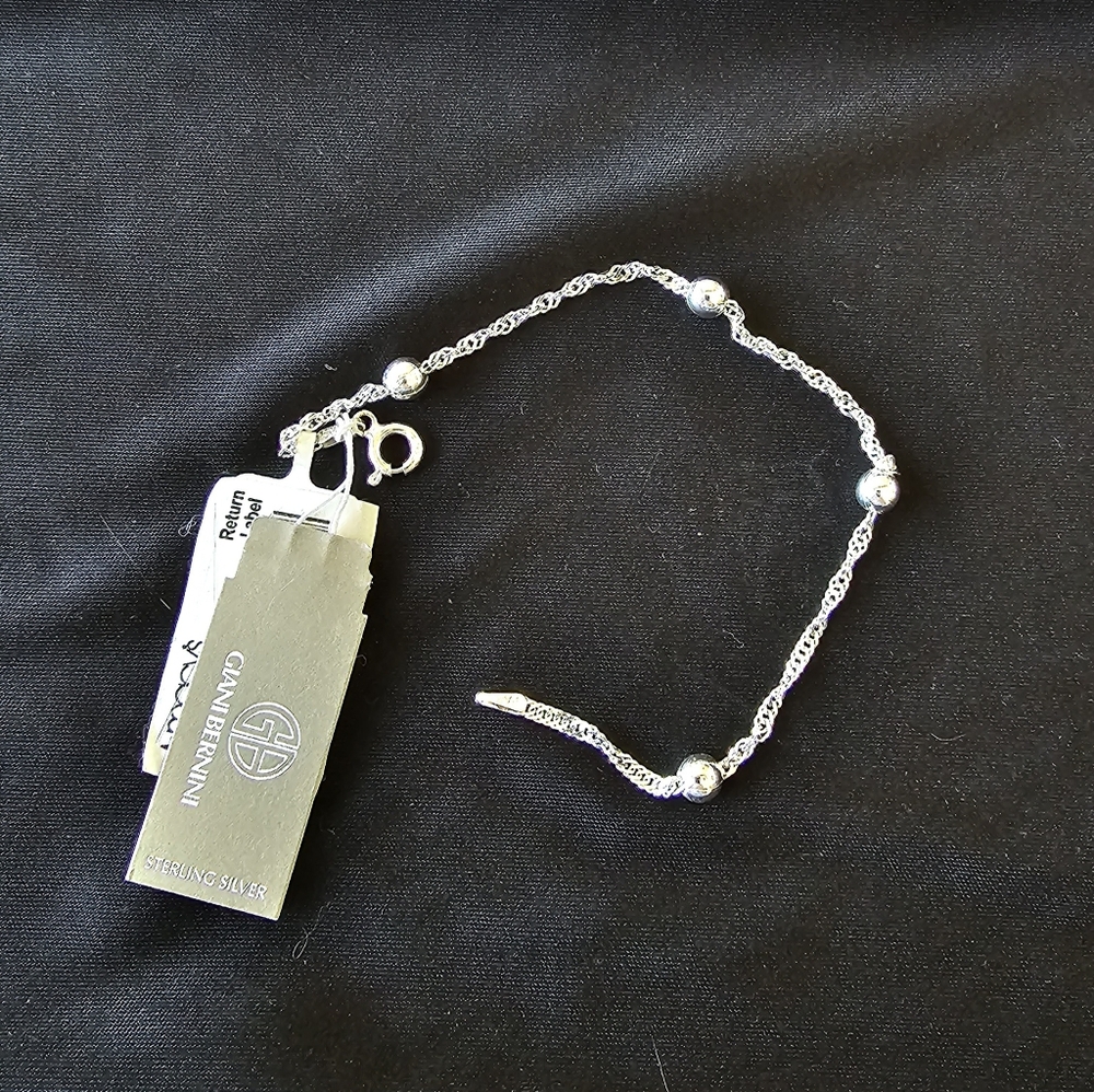 NWT Sterling Silver Bead Twisted Chain Bracelet 7" Giani Bernini